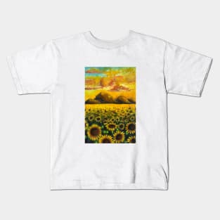 Sunflower sunset over the mountains Kids T-Shirt